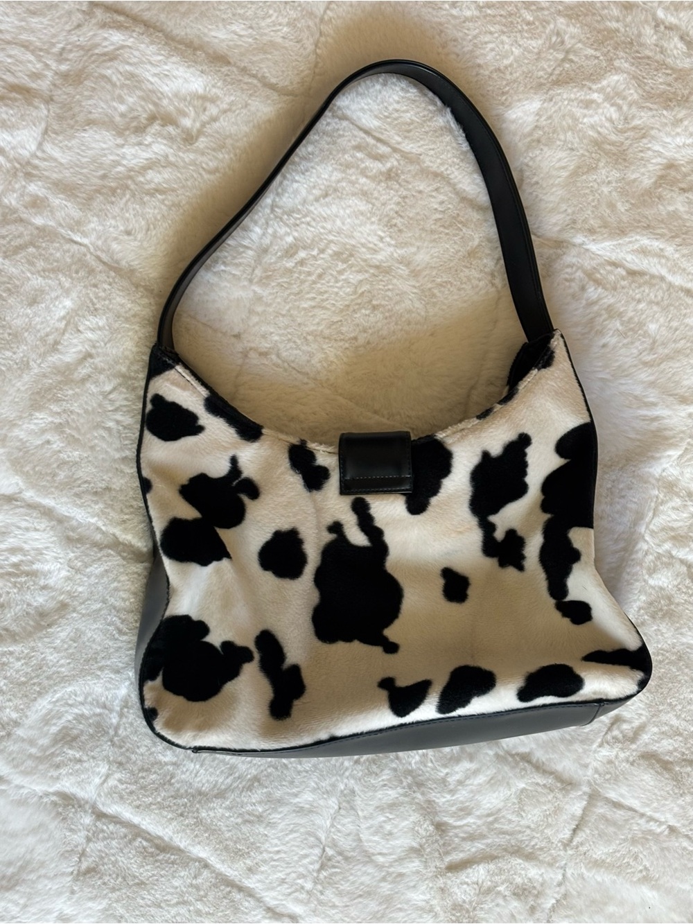 Black & White Cow Print Shoulder Bag - Women - Picture 6 of 11